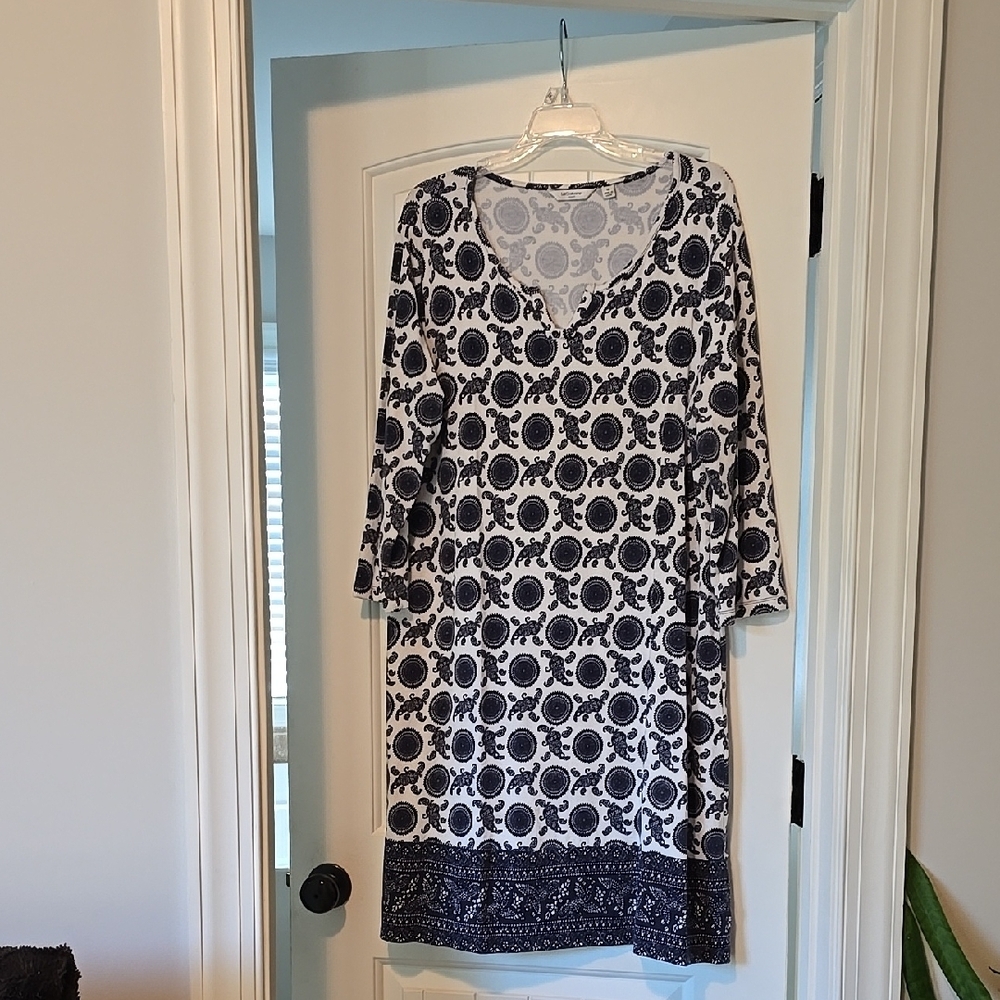 Navy and White Patterned Dress